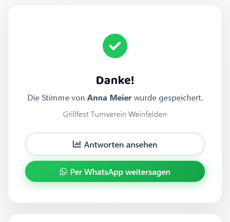 Umfrage per Link oder WhatsApp teilen